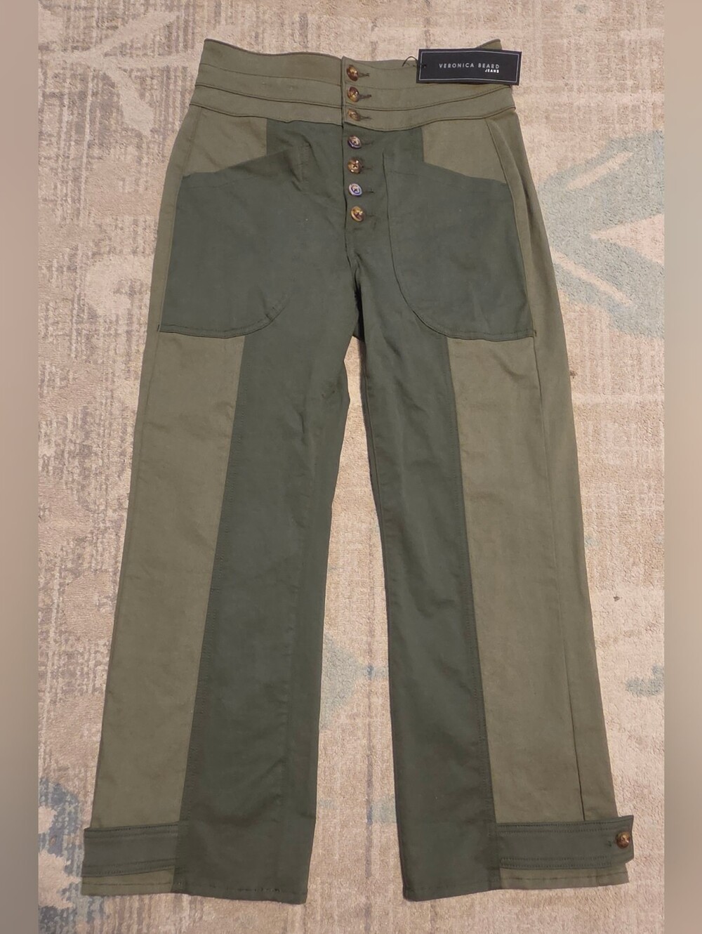 Veronica Beard Marley High Rise Convertible Leg Pants. Green. Size 28. NWT